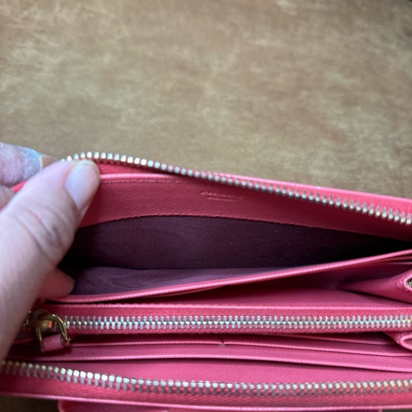 PRADA Fragola Saffiano Fiocco Zip Around Long Wallet - Picture 10 of 14